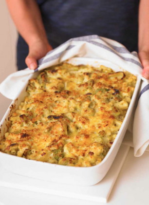 Macaroni Cheese with Caramelised Leeks in Dish