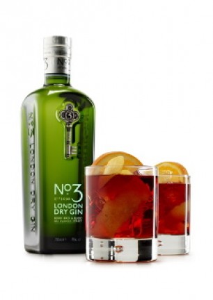 No.3Negroni gin bottle and two glasses