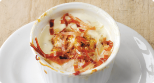 Tom Aitkens Baked Eggs, Ham and Parmesan