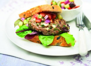 Spicy Lamb and Feta Burgers with Cucumber Salsa