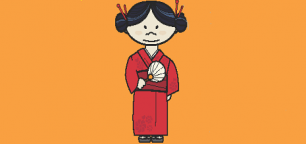 japanese traditional dressed woman cartoon