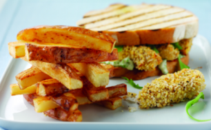 posh fish fingers sarnie and chips