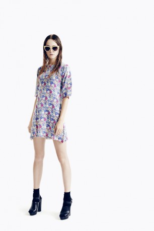 model shot in floral cashmere dress