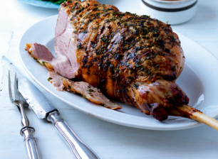 roast lamb joint with garlic and herb crust