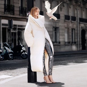 Maison Martin Margiela for H&M - model wearing white coat with dove 