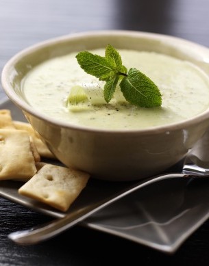 Minted Leek and Pea Soup with Braised Lettuce