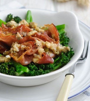 tenderstem_and_crispy_proscuitto_with_a_creamy_shallot_and_caper_dressing