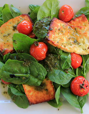 Haloumi & Spinach Salad with Honey-Mint Dressing feat