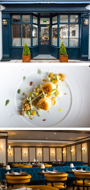 Ormer exterior, scallops dish and main dining room