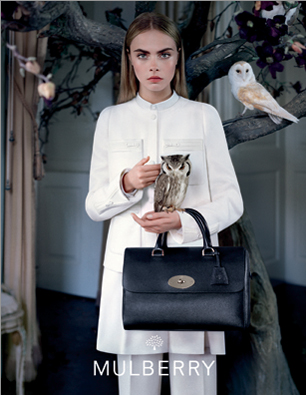 Mulberry AW13 Campaign with Cara holding an owl
