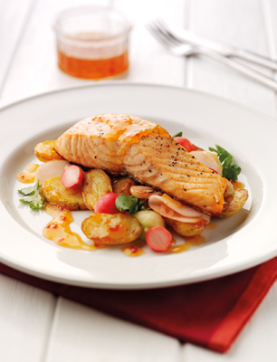 ROAST SALMON WITH CHARLOTTE POTATOES, SWEET CHILLI AND PICKLED CUCUMBER - POST