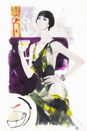 illustration of Erin O'Connor by David Downton