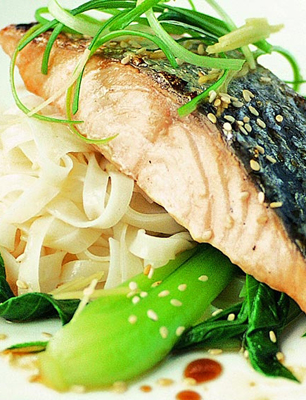 salmon and noodles