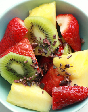 Fruit Salad with Cacao Nibs Fruit Salad with Cacao Nibs Recipe: www.sweetonveg.com/2011/04/fruit-salad-with-cacao-nibs/