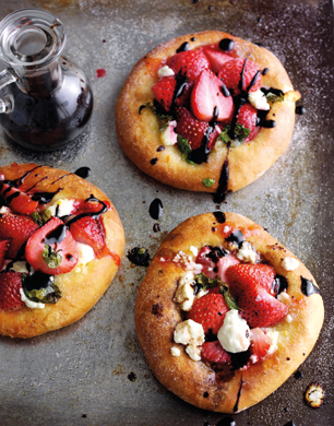 Sweet strawberry, basil and balsamic pizzas