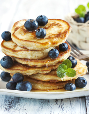 Stack of pancakes with fresh blueberry and honey; Shutterstock ID 281329100; PO: license(25841)